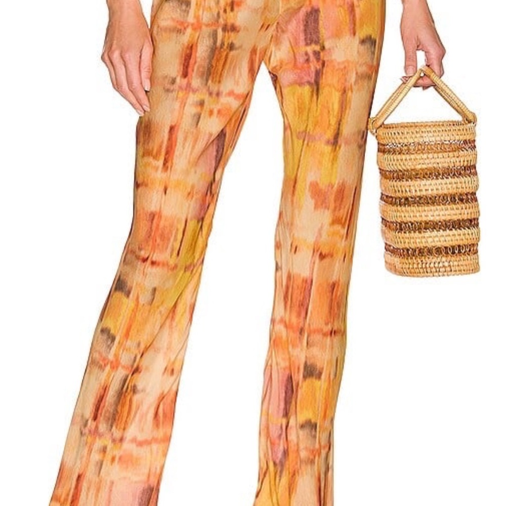 cult gaia Orange & Pink Watercolor Boot Cut Pants